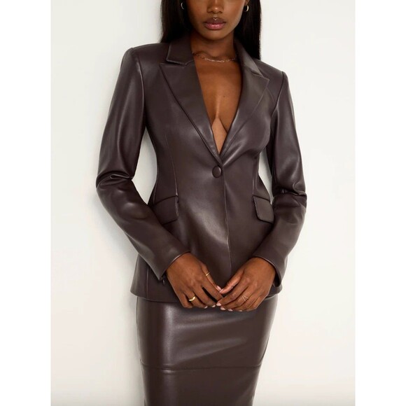 NWT $199 Good American FAUX LEATHER SCULPTED BLAZER Brown Jacket Womens 2XL XXL